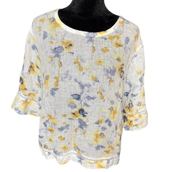 Pure Jill Women's sz Small Linen 1/2 Elbow Sleeve Crew Neck Floral Lightweight - Picture 1 of 8